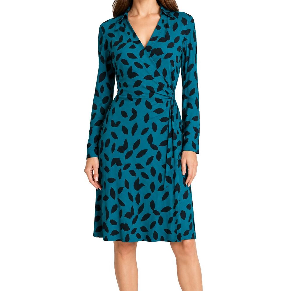 Diane Von Furstenberg New Jeanne 2 Wrap Dress 10 Silk Teal Black NWT Collared